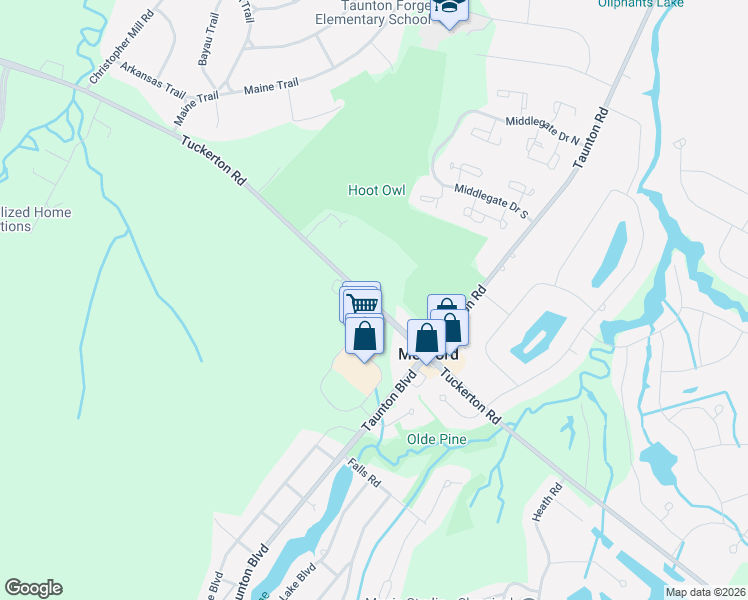 map of restaurants, bars, coffee shops, grocery stores, and more near 193 Tuckerton Road in Medford