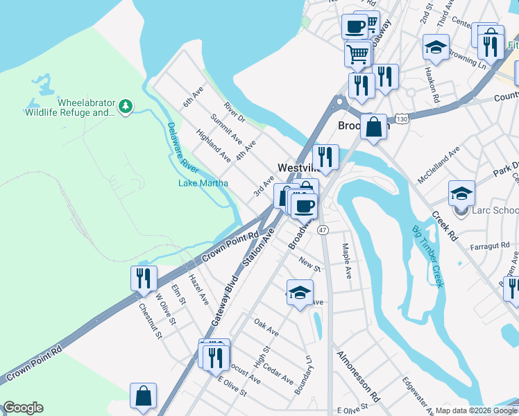 map of restaurants, bars, coffee shops, grocery stores, and more near 213 Woodbine Avenue in Westville