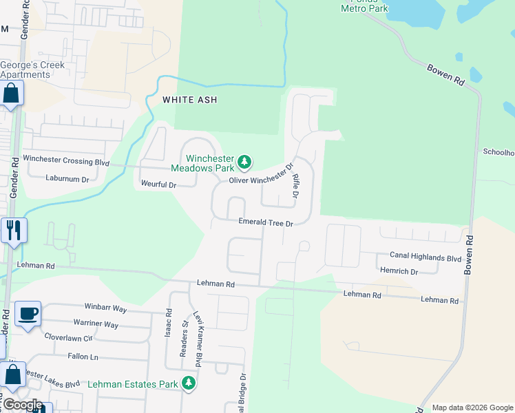 map of restaurants, bars, coffee shops, grocery stores, and more near 5353 Shotgun Drive in Canal Winchester