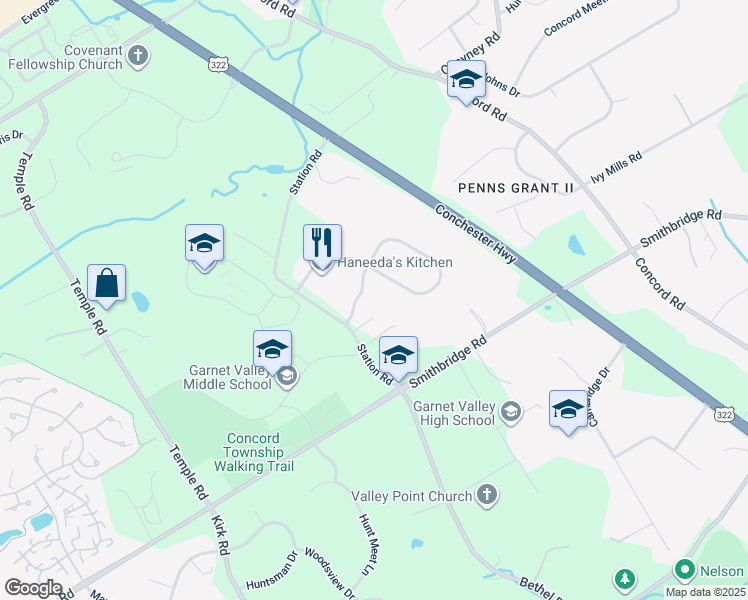 map of restaurants, bars, coffee shops, grocery stores, and more near 3 Hibberd Road in Glen Mills