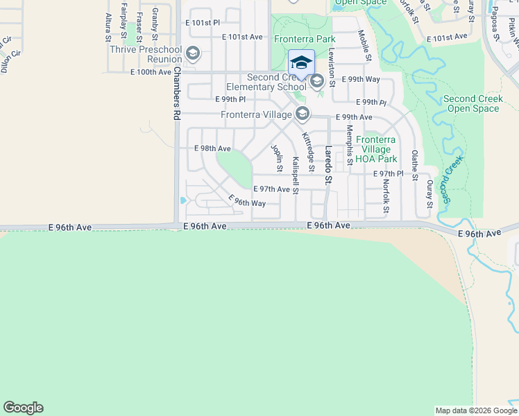 map of restaurants, bars, coffee shops, grocery stores, and more near 15722 East 96th Way in Commerce City