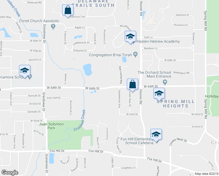 map of restaurants, bars, coffee shops, grocery stores, and more near 1005 West 64th Street in Indianapolis