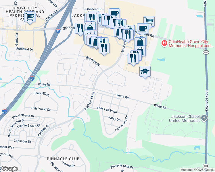 map of restaurants, bars, coffee shops, grocery stores, and more near 1467 Cascade Drive in Grove City