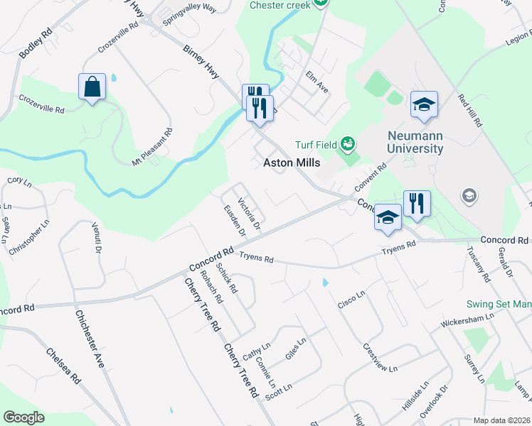 map of restaurants, bars, coffee shops, grocery stores, and more near 79 Victoria Drive in Aston