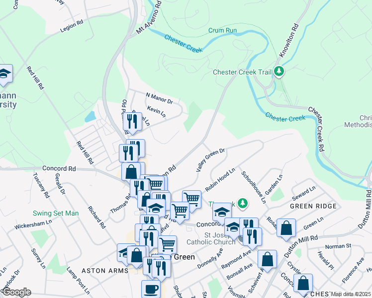 map of restaurants, bars, coffee shops, grocery stores, and more near 236 Knowlton Road in Media