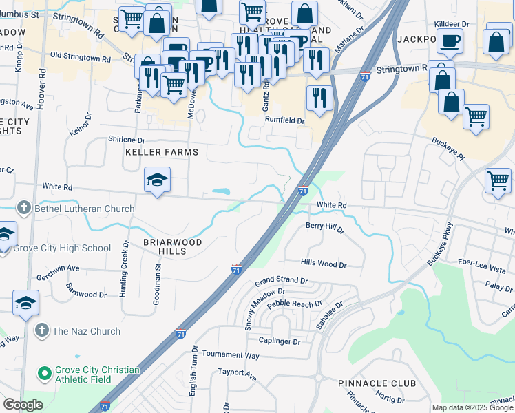 map of restaurants, bars, coffee shops, grocery stores, and more near 4392 Jody Drive in Grove City