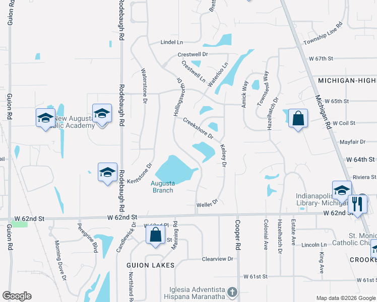 map of restaurants, bars, coffee shops, grocery stores, and more near 6352 Hollingsworth Drive in Indianapolis