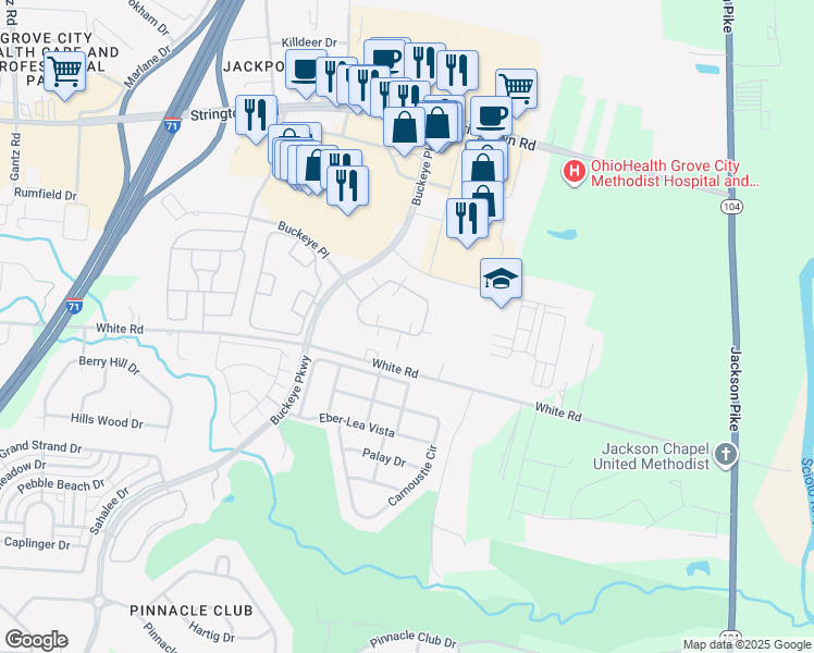 map of restaurants, bars, coffee shops, grocery stores, and more near 1317 Cascade Drive in Grove City