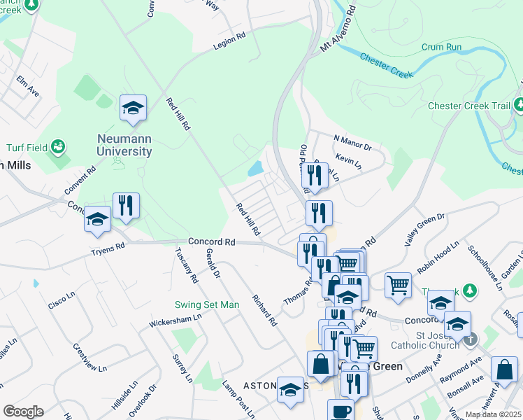 map of restaurants, bars, coffee shops, grocery stores, and more near 120 2nd Avenue in Media