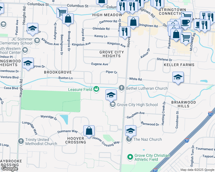 map of restaurants, bars, coffee shops, grocery stores, and more near 2605 Clark Drive in Grove City