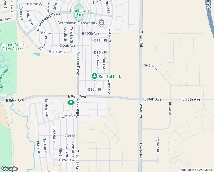 map of restaurants, bars, coffee shops, grocery stores, and more near 18190 East 96th Place in Commerce City