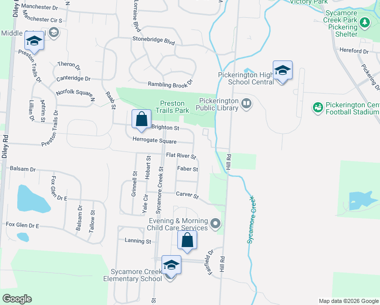 map of restaurants, bars, coffee shops, grocery stores, and more near 470 Faber Street in Pickerington