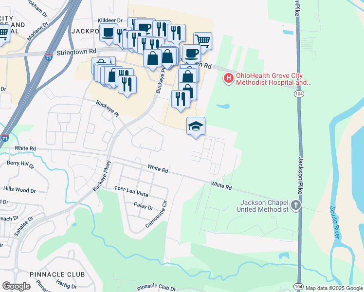 map of restaurants, bars, coffee shops, grocery stores, and more near 1305 Lamplighter Drive in Grove City