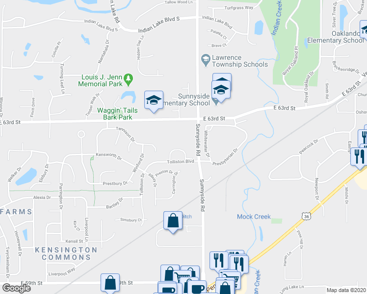 map of restaurants, bars, coffee shops, grocery stores, and more near 10908 Tolliston Lane in Indianapolis