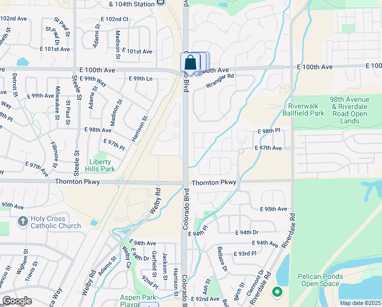map of restaurants, bars, coffee shops, grocery stores, and more near 9745 Albion Lane in Thornton