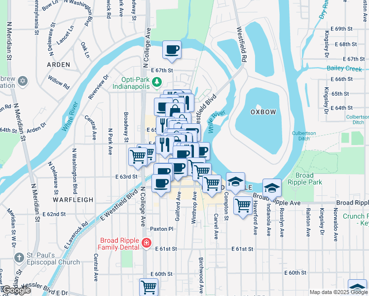 map of restaurants, bars, coffee shops, grocery stores, and more near in Marion County