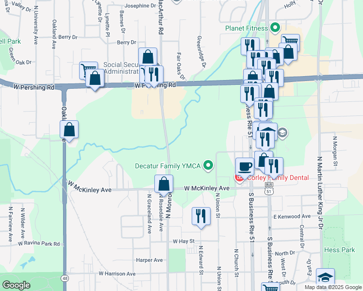 map of restaurants, bars, coffee shops, grocery stores, and more near 2700 North Monroe Street in Decatur