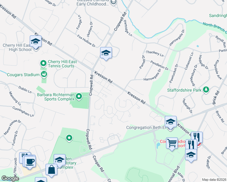 map of restaurants, bars, coffee shops, grocery stores, and more near 762 Chanticleer in Cherry Hill