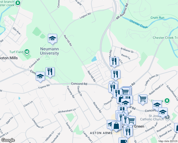 map of restaurants, bars, coffee shops, grocery stores, and more near 192 Lake Drive in Media