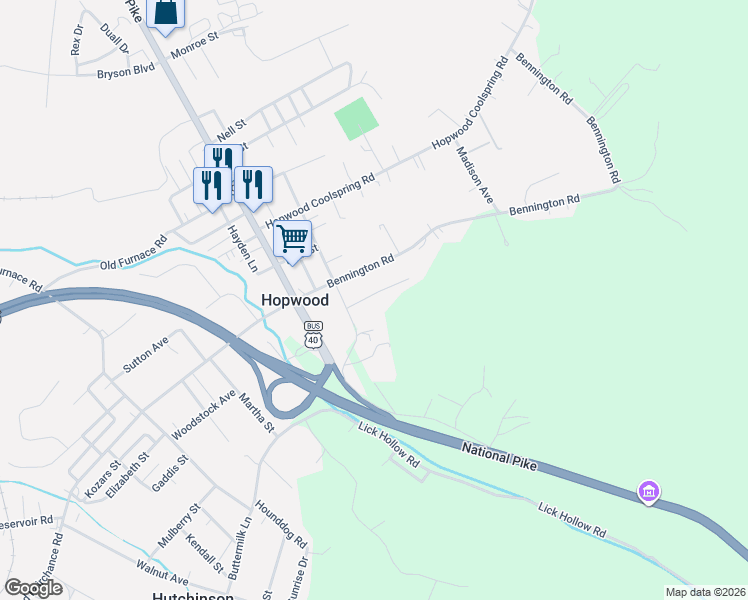 map of restaurants, bars, coffee shops, grocery stores, and more near 123 Barnes Road in Hopwood