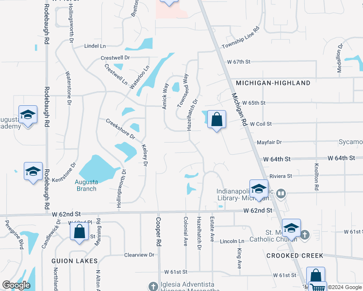 map of restaurants, bars, coffee shops, grocery stores, and more near 2921 Briarchase Court in Indianapolis