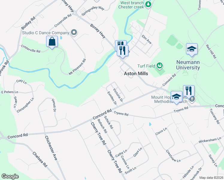 map of restaurants, bars, coffee shops, grocery stores, and more near 88 Victoria Drive in Aston