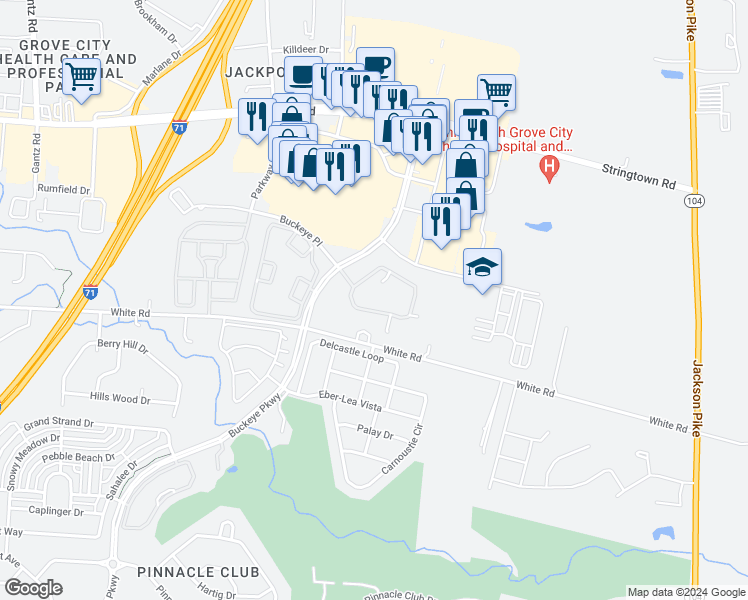 map of restaurants, bars, coffee shops, grocery stores, and more near 1426 Cascade Drive in Grove City