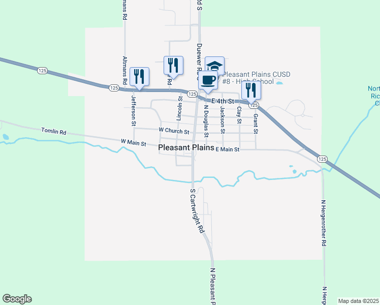 map of restaurants, bars, coffee shops, grocery stores, and more near in Pleasant Plains