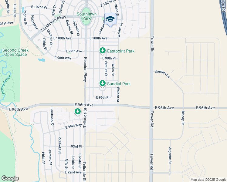 map of restaurants, bars, coffee shops, grocery stores, and more near 18183 East 97th Avenue in Commerce City