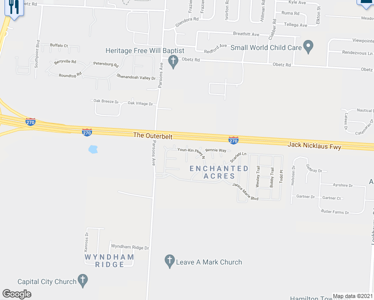 map of restaurants, bars, coffee shops, grocery stores, and more near 4385 Cyprus Court in Columbus