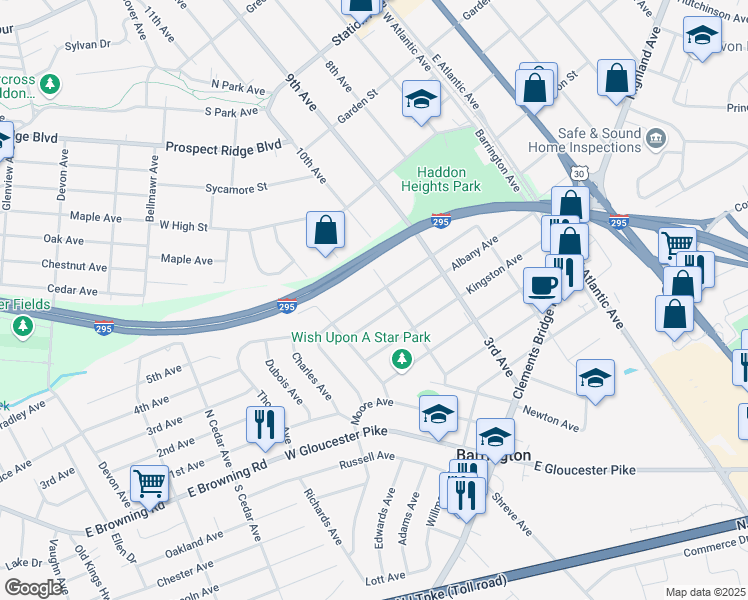 map of restaurants, bars, coffee shops, grocery stores, and more near 406 Austin Avenue in Barrington