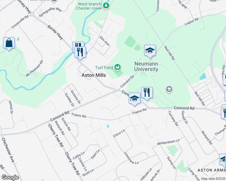 map of restaurants, bars, coffee shops, grocery stores, and more near 4110 Aston Mills Road in Aston
