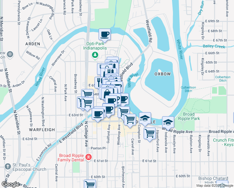 map of restaurants, bars, coffee shops, grocery stores, and more near in Marion County