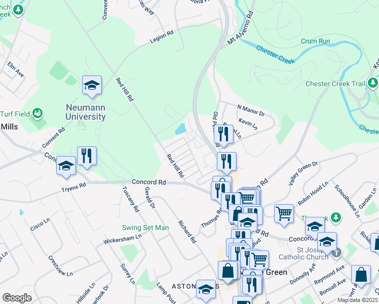map of restaurants, bars, coffee shops, grocery stores, and more near 225 Park Drive in Media
