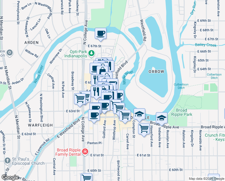 map of restaurants, bars, coffee shops, grocery stores, and more near in Marion County