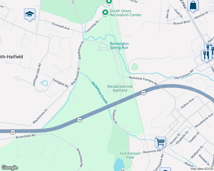 map of restaurants, bars, coffee shops, grocery stores, and more near 399 Main St in Uniontown
