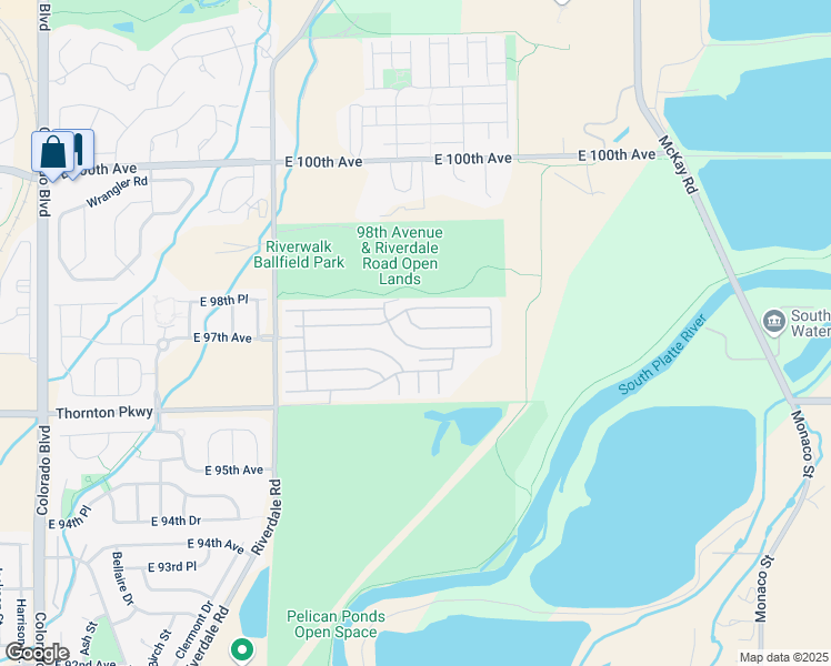 map of restaurants, bars, coffee shops, grocery stores, and more near 5221 Riverdale Lane in Thornton