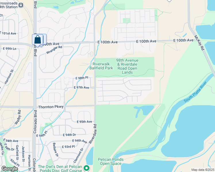 map of restaurants, bars, coffee shops, grocery stores, and more near 4956 East 97th Place in Denver