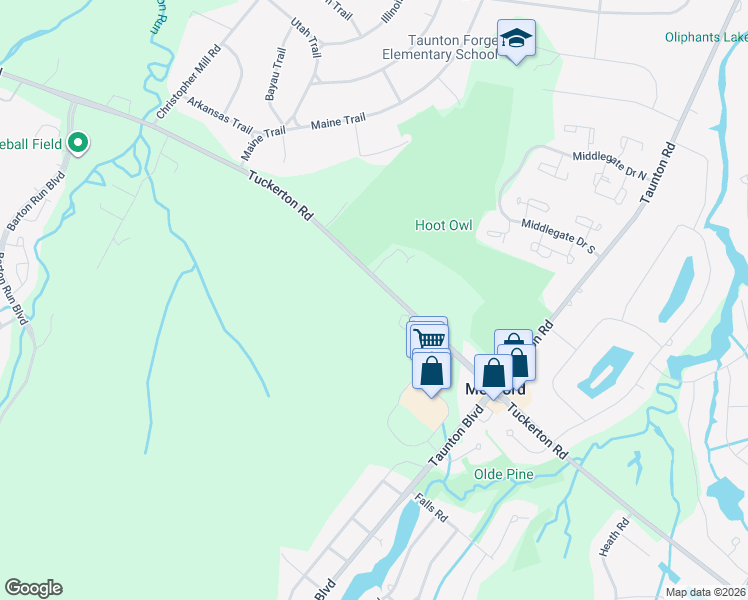 map of restaurants, bars, coffee shops, grocery stores, and more near 172 Tuckerton Road in Medford