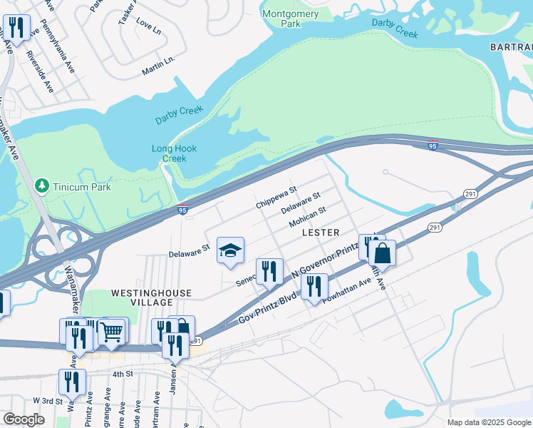 map of restaurants, bars, coffee shops, grocery stores, and more near 146 Chippewa Street in Tinicum Township