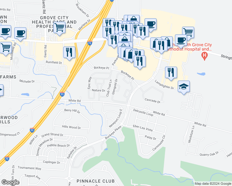 map of restaurants, bars, coffee shops, grocery stores, and more near 1506 Younkin Court in Grove City