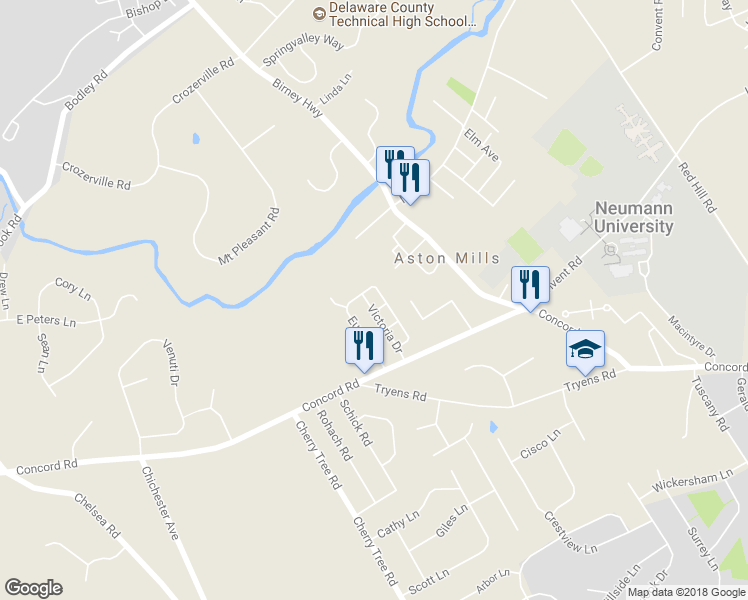 map of restaurants, bars, coffee shops, grocery stores, and more near 88 Victoria Drive in Aston