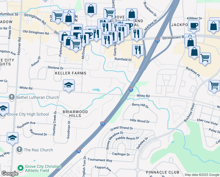 map of restaurants, bars, coffee shops, grocery stores, and more near 4392 Jody Drive in Grove City
