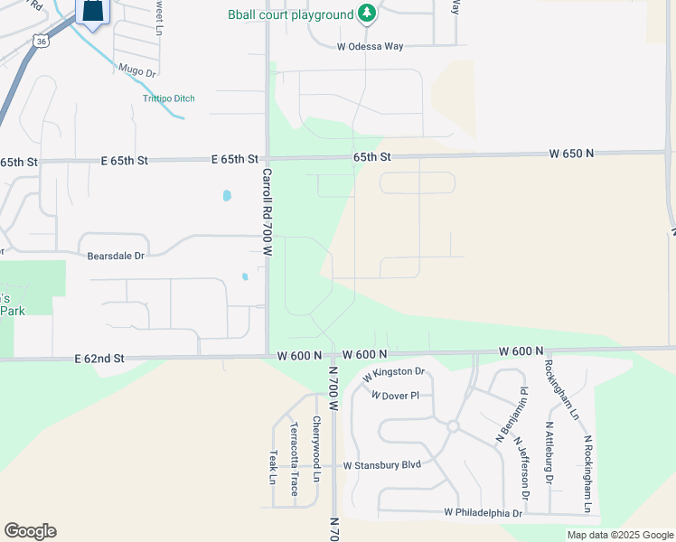 map of restaurants, bars, coffee shops, grocery stores, and more near 6211 North Rosewood Drive in McCordsville
