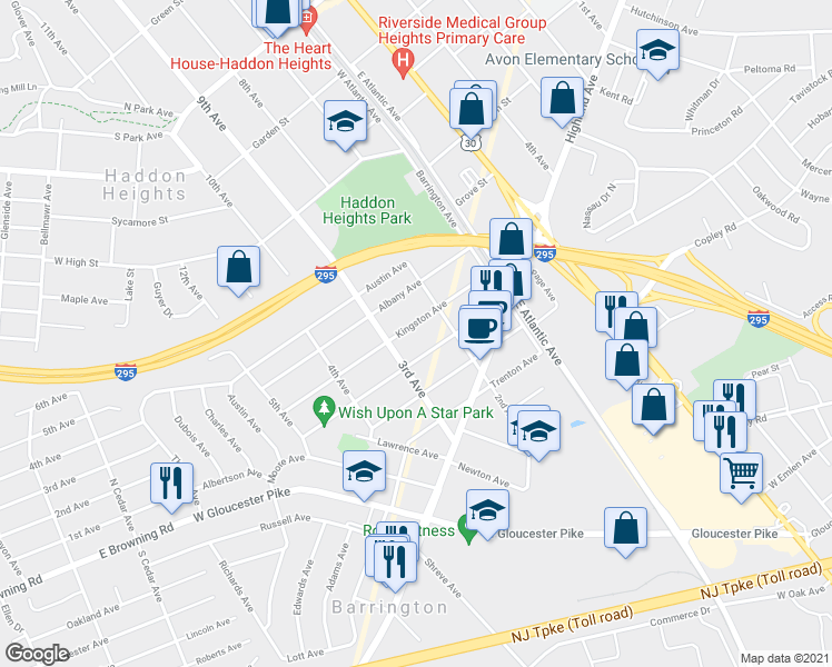 map of restaurants, bars, coffee shops, grocery stores, and more near 216 Kingston Avenue in Barrington