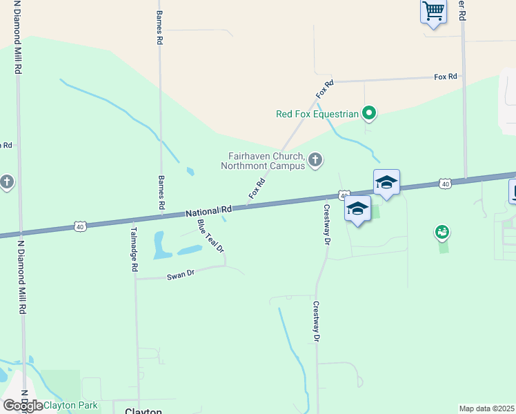 map of restaurants, bars, coffee shops, grocery stores, and more near 5220 U.S. 40 in Clayton