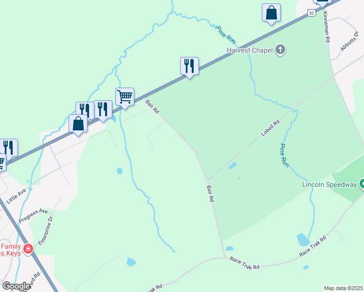 map of restaurants, bars, coffee shops, grocery stores, and more near 151 Bair Road in Abbottstown