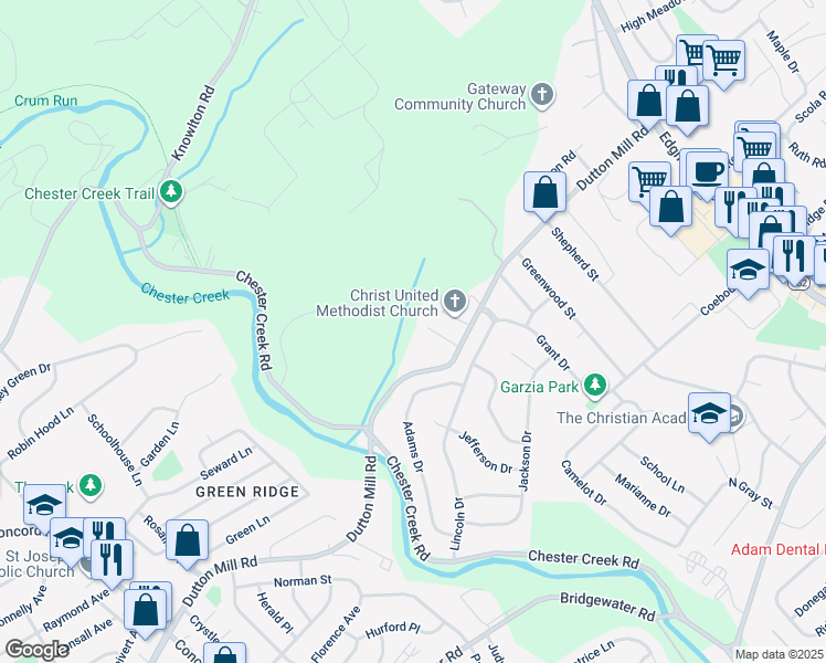 map of restaurants, bars, coffee shops, grocery stores, and more near 10 Mary Anne Drive in Brookhaven