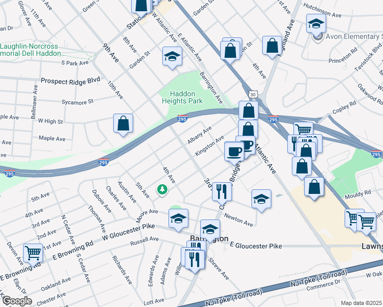 map of restaurants, bars, coffee shops, grocery stores, and more near 243 Kingston Avenue in Barrington
