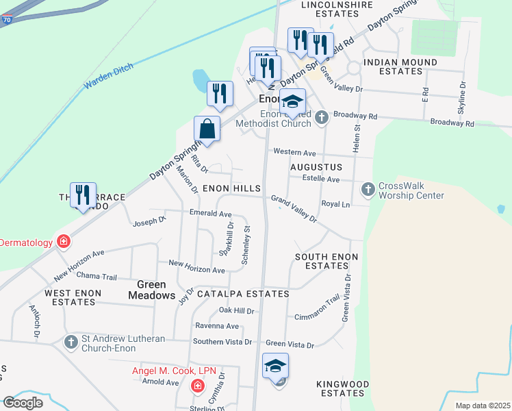 map of restaurants, bars, coffee shops, grocery stores, and more near 6533 Conway Drive in Enon